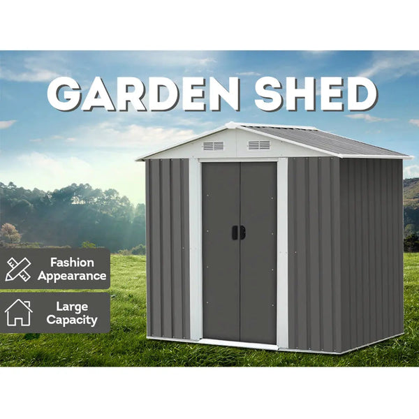 [10% OFF PRE-SALE] T&R SPORTS Extra Large Gable Garden Shed Outdoor Storage Workshop House Shelter Metal Base Tool - Grey (Dispatch in 8 weeks) T&R Sports