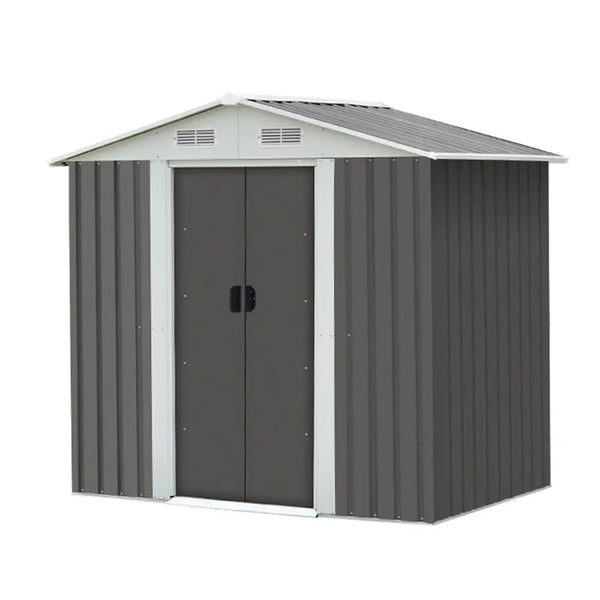 [10% OFF PRE-SALE] T&R SPORTS Extra Large Gable Garden Shed Outdoor Storage Workshop House Shelter Metal Base Tool - Grey (Dispatch in 8 weeks) T&R Sports
