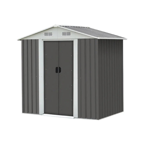 [5% OFF PRE-SALE] T&R SPORTS Large Gable Garden Shed Outdoor Storage Workshop House Shelter Metal Base Tool - Grey (Dispatch in 8 weeks) T&R Sports