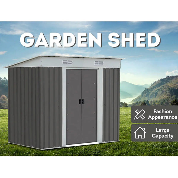 [5% OFF PRE-SALE] T&R SPORTS Large Sloped Garden Shed Outdoor Storage Workshop House Shelter Metal Base Tool - Grey (Dispatch in 8 weeks) T&R Sports