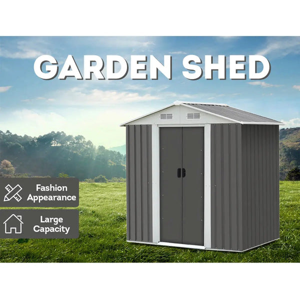 [5% OFF PRE-SALE] T&R SPORTS Small Gable Garden Shed Outdoor Storage Workshop House Shelter Metal Base Tool - Grey (Dispatch in 8 weeks) T&R Sports