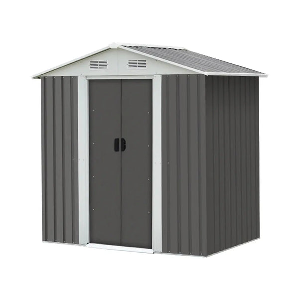 [5% OFF PRE-SALE] T&R SPORTS Small Gable Garden Shed Outdoor Storage Workshop House Shelter Metal Base Tool - Grey (Dispatch in 8 weeks) T&R Sports